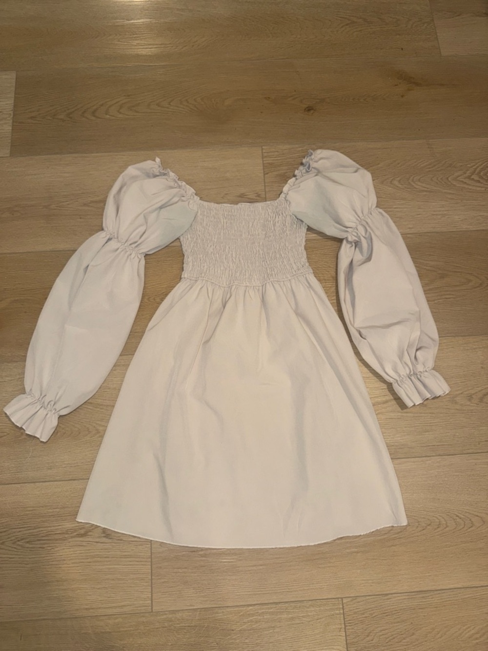 Womans Cream Puff-Sleeve Smocked Bodice Dress